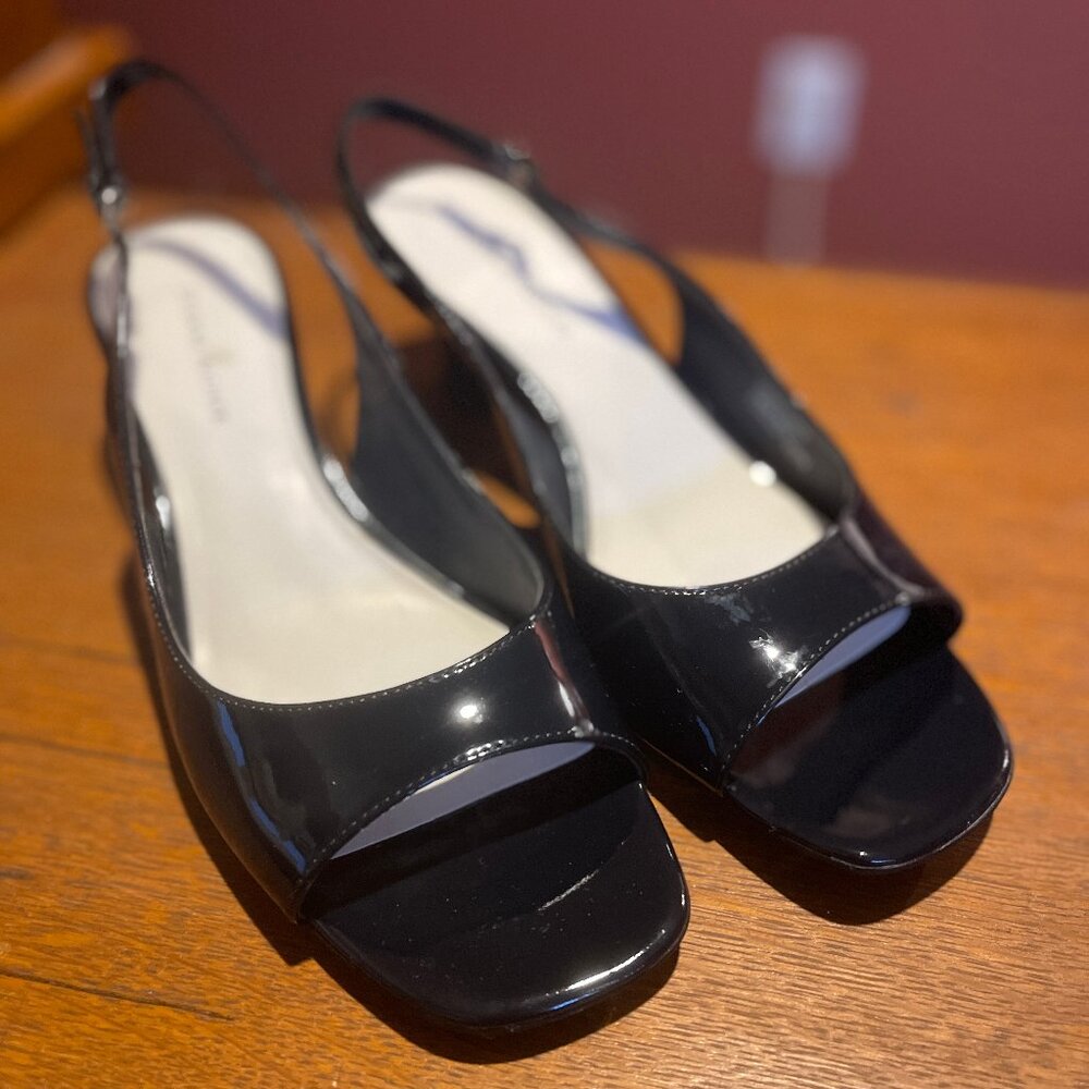 Etienne Aigner Navy Patent Wedge Sandal